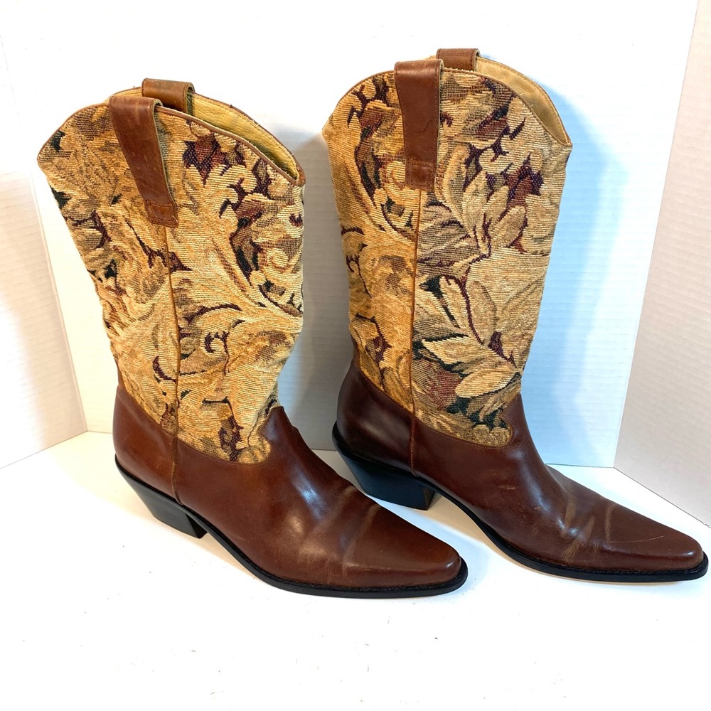 MATISSE Brown Leather and Tapestry Cowboy Boots